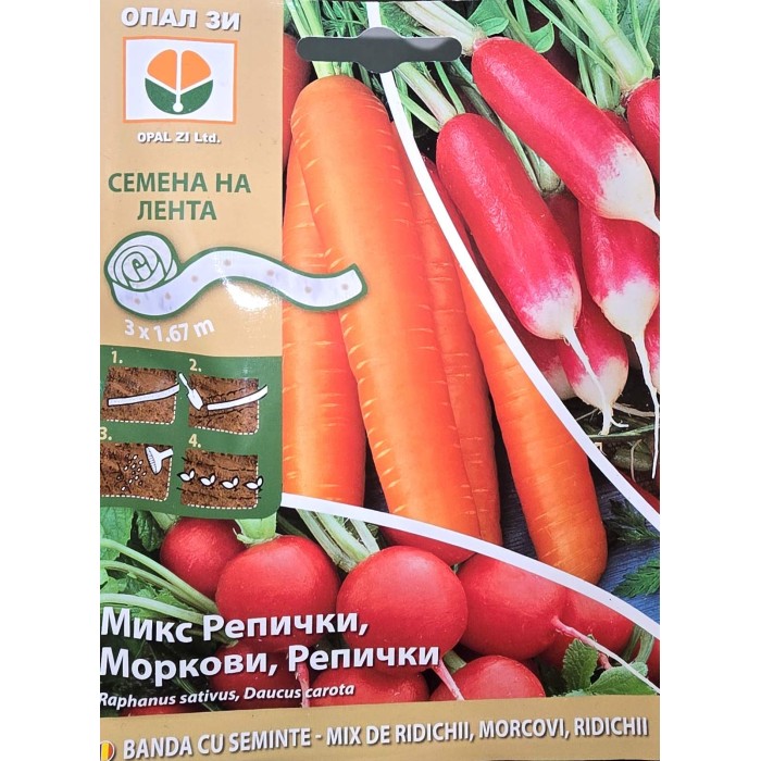 Семена на лента за микс Репички Моркови Репички Raphanus sativus Daucus carota