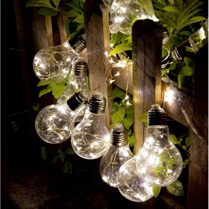 LED соларно въже с 10бр. крушки BULB топла светлина, 4м