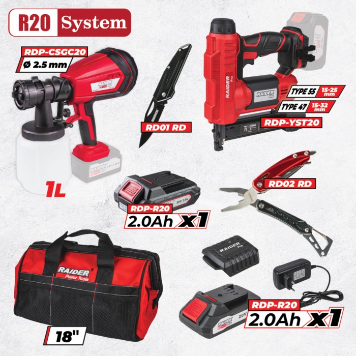 R20 Комплект 2 машини 2x2Ah + 2 чанта RDP-BXS5